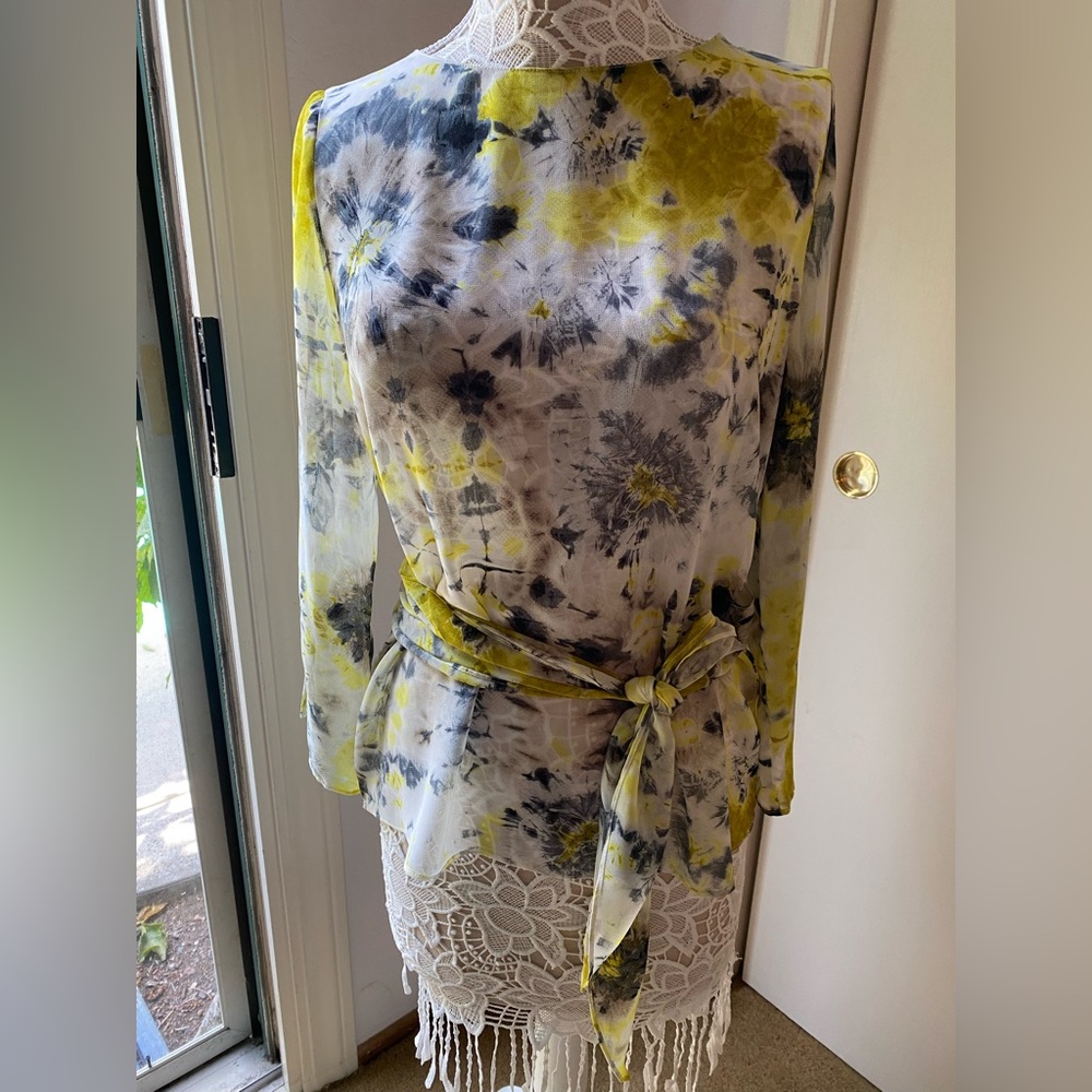 Zara Basic yellow / white sheet blouse, size small